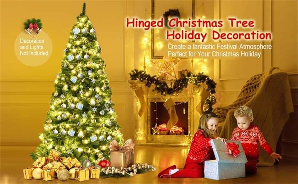 6FT Artificial Christmas Tree Premium Unlit Hinged Spruce Full Tree with 1000 Branch Tips & Metal Stand for Holiday Decorations