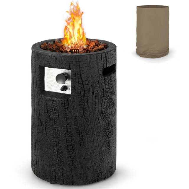 16" Round Outdoor Propane Fire Pit 30,000 BTU Auto-Ignition Patio Gas Fire Pit with Waterproof Cover, Touch-up Pen & Lava Rocks