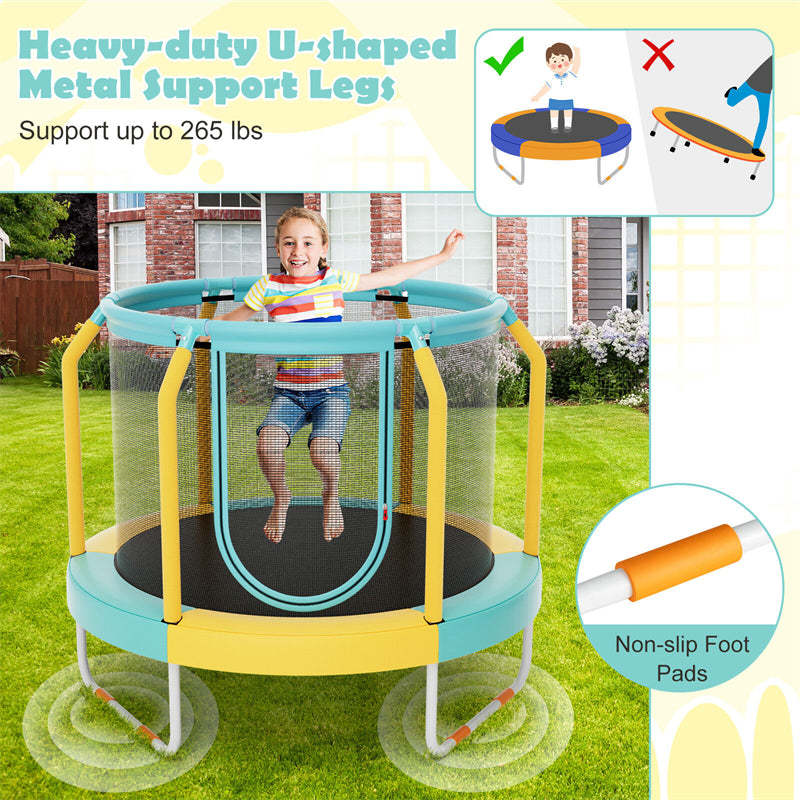 48" Round Mini Kids Trampoline Outdoor Indoor Toddler Trampoline with Enclosure Net & Heavy-duty Metal Frame U-shaped Legs