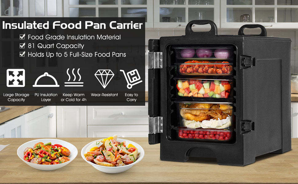 End-Loading Insulated Food Pan Carrier 81 Quart Portable Food Warmer with 5 Full-Size Pan & Handles