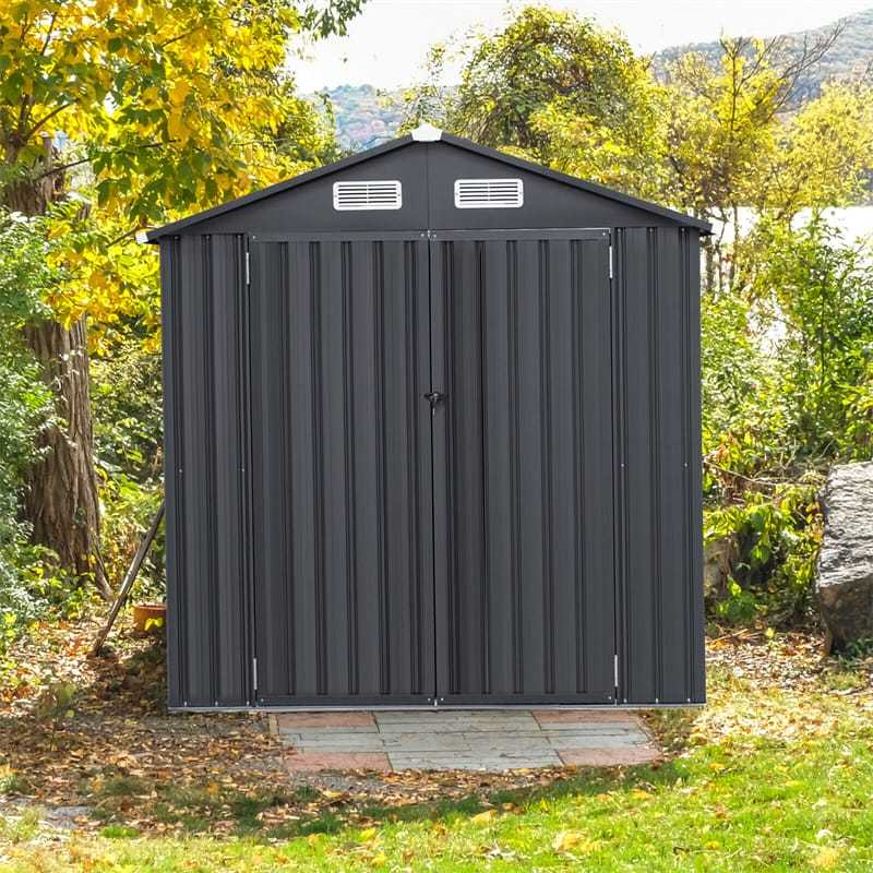 6.3' x 3.5' Outdoor Metal Storage Shed, Galvanized Steel Utility Tool Storage House Waterproof Garden Shed with 4 Vents Lockable Doors