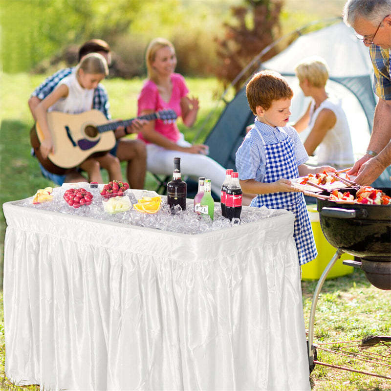 4 FT Folding Ice Cooler Table with Removable Matching Skirt & Drain Hose, Patio Foldable Beverage Cooler Table