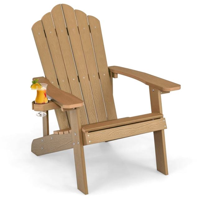 Outdoor HIPS Adirondack Chair, Weather Resistant Wood Fire Pit Chair with Hidden Cup Holder & 380 LBS Capacity for Patio, Backyard, Garden