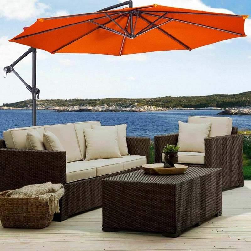 10FT Cantilever Umbrella Offset Hanging Patio Umbrella 8 Steel Ribs Outdoor Market Umbrella with Cross Base, Crank & Tilt Adjustment
