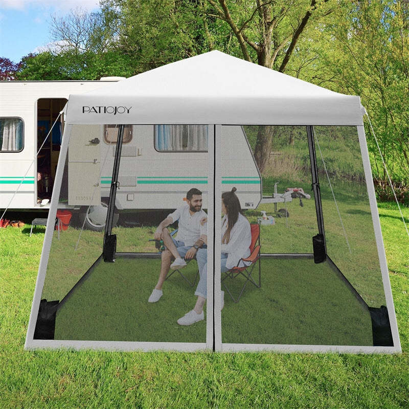 10x10FT Slant Leg Pop-Up Canopy with Mesh Sidewalls & Roller Bag, Foldable Outdoor Instant Setup Canopy Tent for Patio, Camping, Beach Events