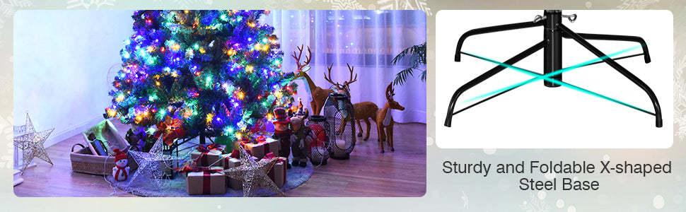 7.5FT Pre-Lit Artificial Spruce Christmas Tree with 550 Multicolor Lights & Metal Stand for Festival