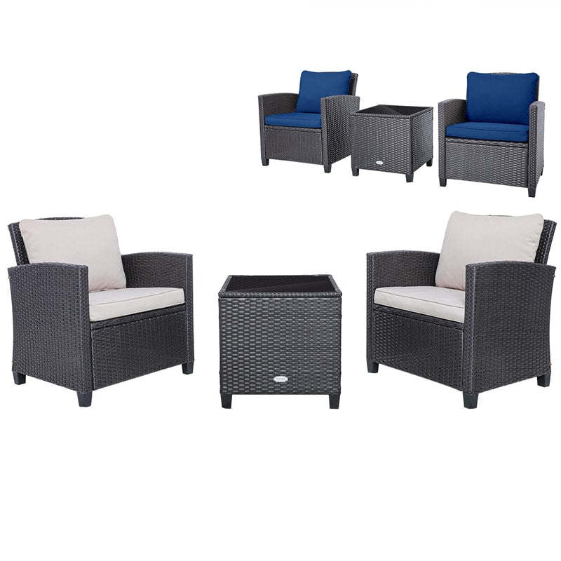 3 Piece Rattan Patio Conversation Furniture Set, Outdoor Wicker Sofa Chair Set with Coffee Table, Washable Cushions & 2-Set Covers