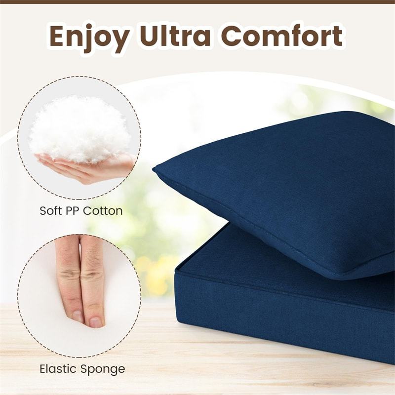 Deep Seat & Back Cushion Set with Rope Ties, Waterproof 6" Thick Indoor/Outdoor Chair Pads for Patio Furniture & Poolside