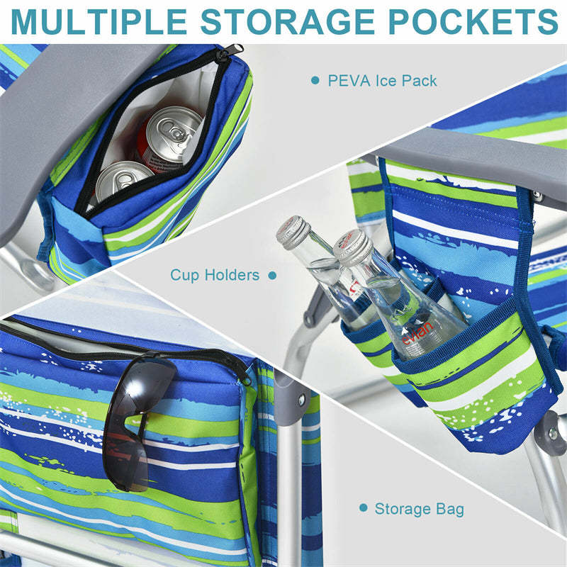 4 Pack Folding Backpack Beach Chairs, 5-Position Adjustable Sling Camping Chairs Reclining Beach Chairs with Head Pillows, Ice Pack, Cup Holder