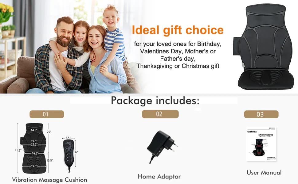 Massage Seat Cushion with Heat, 10 Vibrating Motors & 2 Heat Levels, Vibration Back Massager Massage Chair Pad for Home Office Use