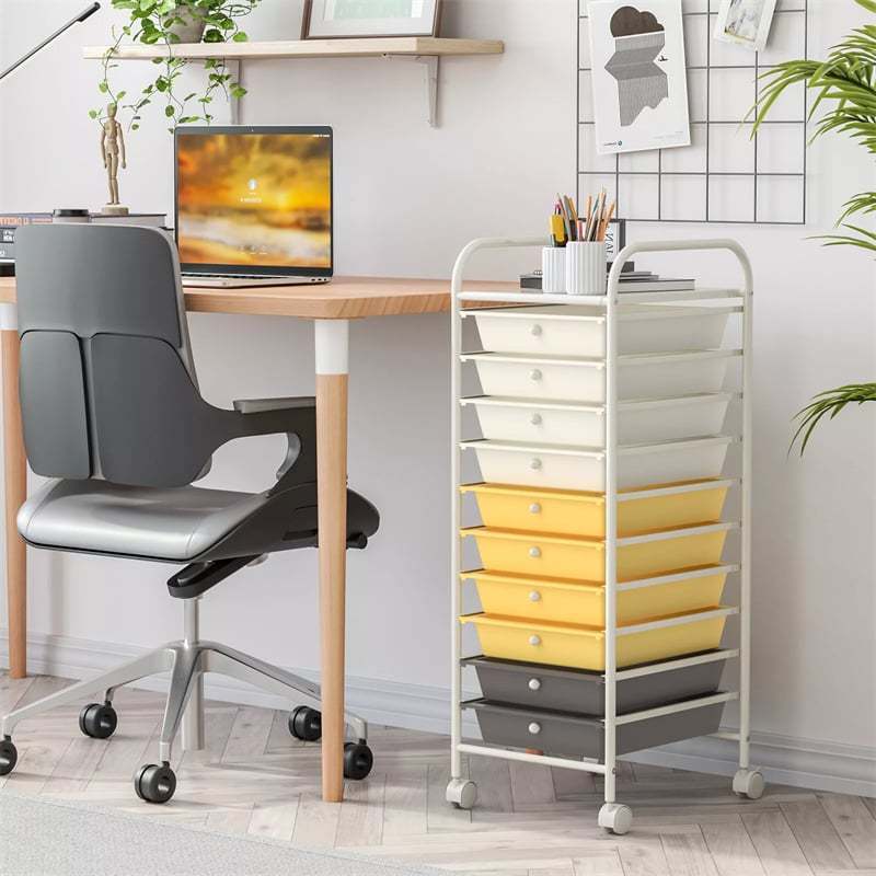 10-Drawer Rolling Storage Cart, Utility Cart with Drawers & Lockable Wheels, Mobile Art Craft Drawer Cart for Home Office, School