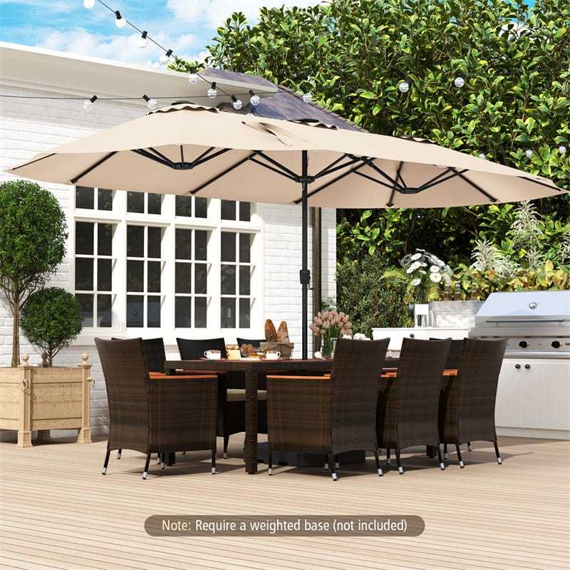 15.5FT Extra Large Patio Umbrella with 144 Solar LED Lights & Crank Handle, 12 Heavy-Duty Ribs Double-Sided Market Umbrella for Deck, Poolside