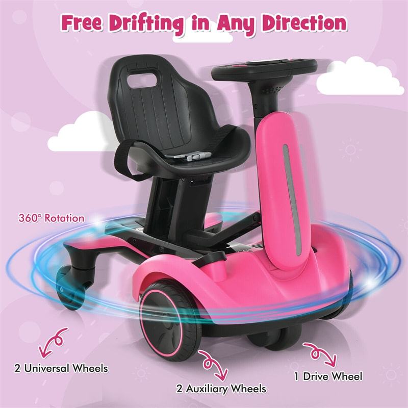 6V Electric Kids Ride-On Drift Car with 360° Spin, 2-Position Adjustable Seat, Horn & Engine, Drifting Go Kart Toy for Boys & Girls