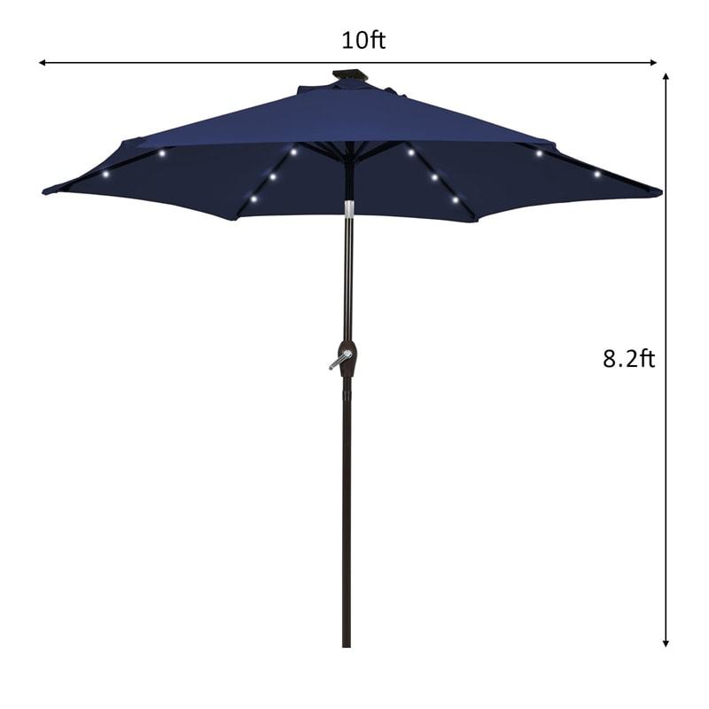 10FT Solar LED Patio Umbrella, Outdoor Steel Market Umbrella with 24 Lights, Crank & Tilt Adjustment for Backyard, Poolside, Garden