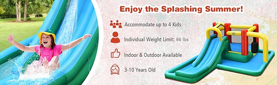 6-in-1 Inflatable Water Slide Jumping Bounce House Plash Pool Without Blower
