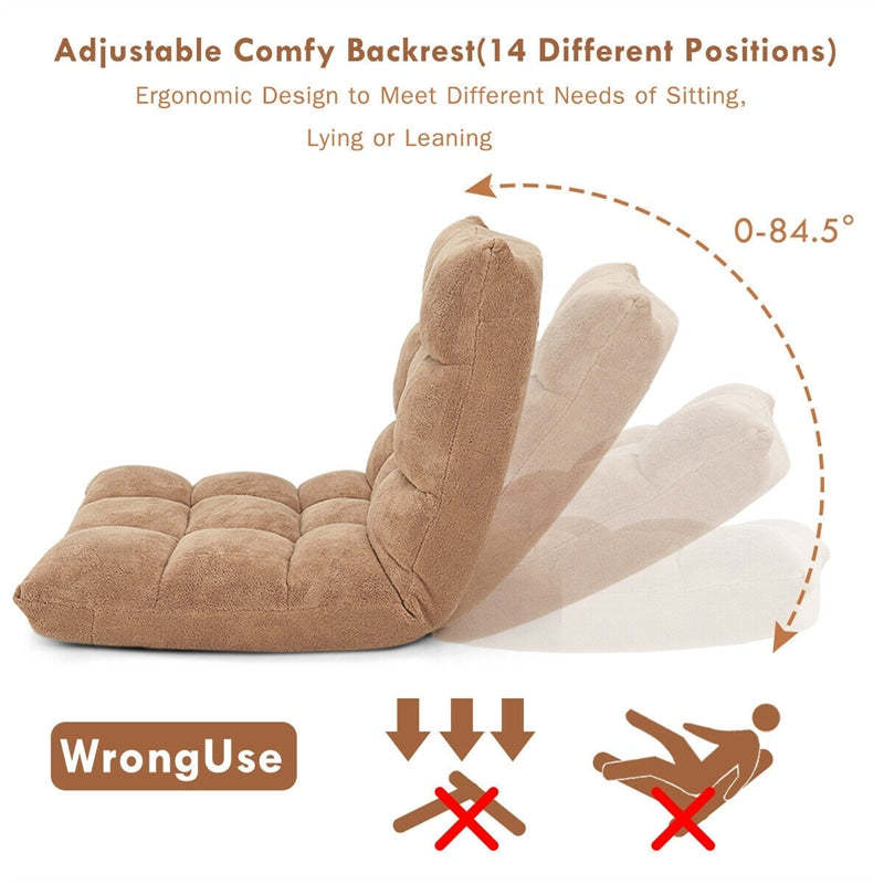 14-Position Adjustable Floor Chair, Folding Sofa Chair with Back Support, Floor Gaming Recliner for Living Room, Meditation, Reading
