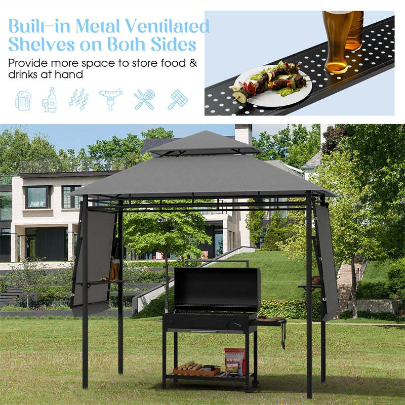 13.5' x 4' Patio BBQ Grill Gazebo 2-Tier Outdoor Grill Gazebo Canopy Shelter with Dual Side Awnings Shelves