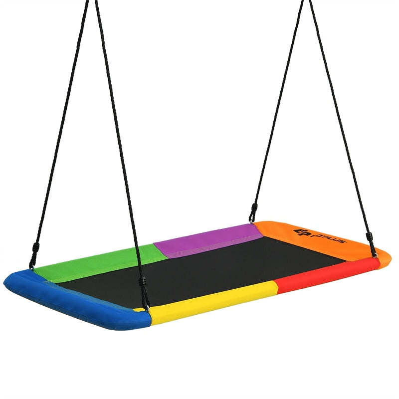 Giant 60" Platform Tree Swing with 2 Hanging Straps for Kids & Adults, Steel Frame Rectangle Saucer Swing for Indoor Outdoor Backyard