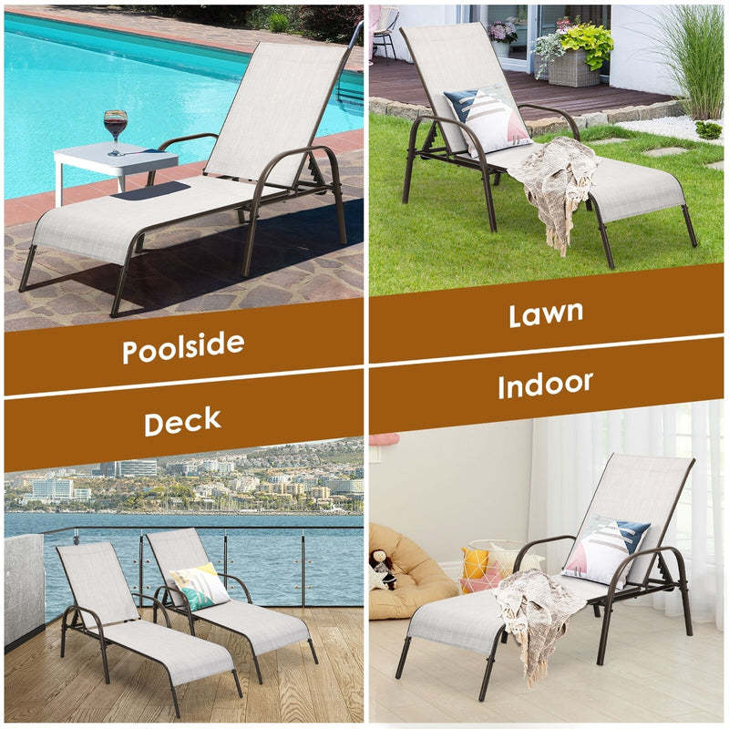 Outdoor Patio Recliner Chair Folding Chaise Lounge with Adjustable Backrest