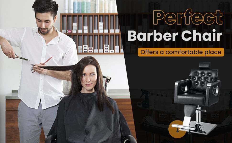 Reclining Salon Chair Heavy Duty Hydraulic Barber Chair Height Adjustable 360° Swivel Luxury Leather Padded Styling Chair with Headrest
