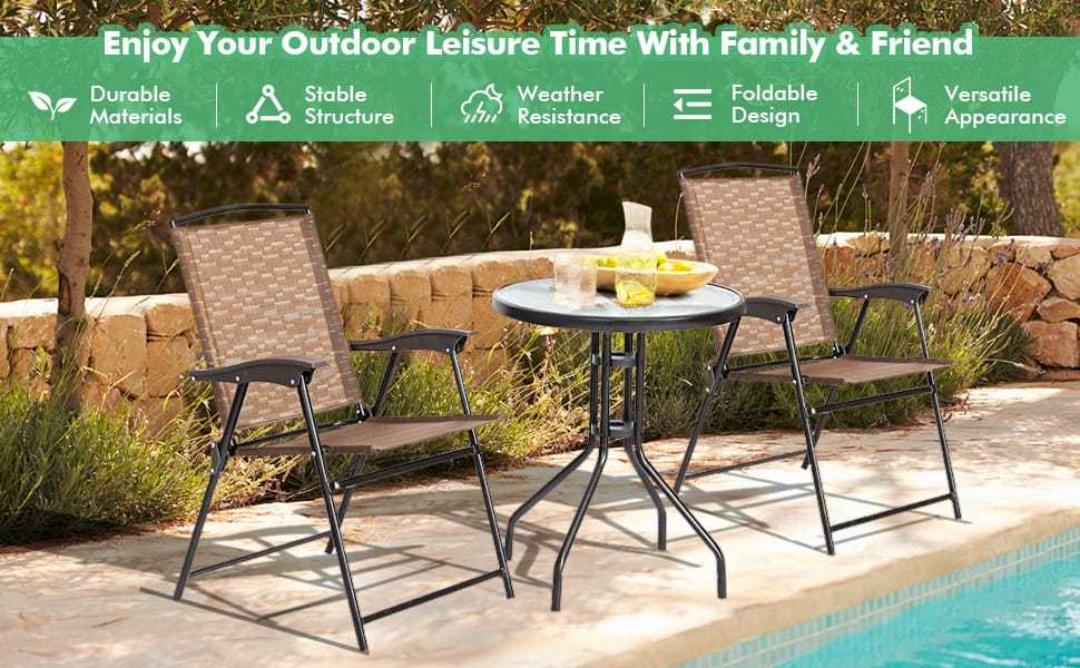 Bestoutdor 3PCS Patio Bistro Set Outdoor Folding Chairs with Round Tempered Glass Table, All Weather Garden Furniture for Poolside Yard