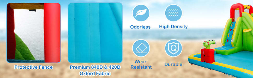 Inflatable Splash Pool Water Slides 7-in-1 Kids Jumper Bouncy Castle without Blower