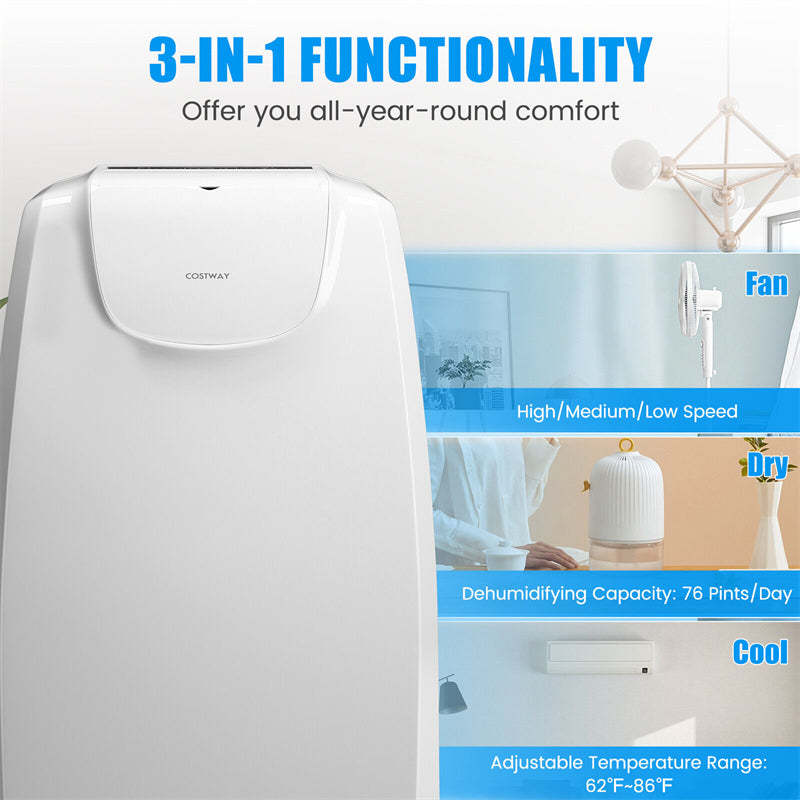 12000 BTU Dual Hose Portable Air Conditioner, 3-in-1 Powerful AC Unit with Remote Control, 24H Timer & Window Kit, Cools 400 Sq.Ft for Home, Office