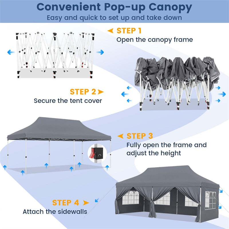 10x20FT Pop Up Canopy with 6 Removable Sidewalls & Carry Bag, UPF50+ Instant Setup Outdoor Canopy Tent for Weddings, Parties, Backyard & Beach