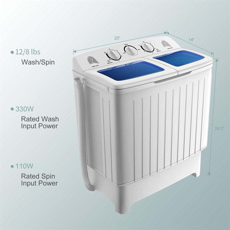 Portable Twin Tub Washing Machine, 20Lbs Capacity Compact Washer & Spinner Combo with Drain Hose, Mini Laundry Washer for RV, Apartments, Dorms