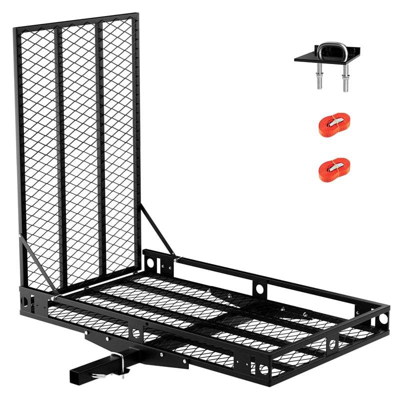 500LBS Hitch Cargo Carrier with Folding Ramp & Tie-Downs, Heavy Duty Mobility Scooter & Wheelchair Carrier for Car, Truck, SUV, RV