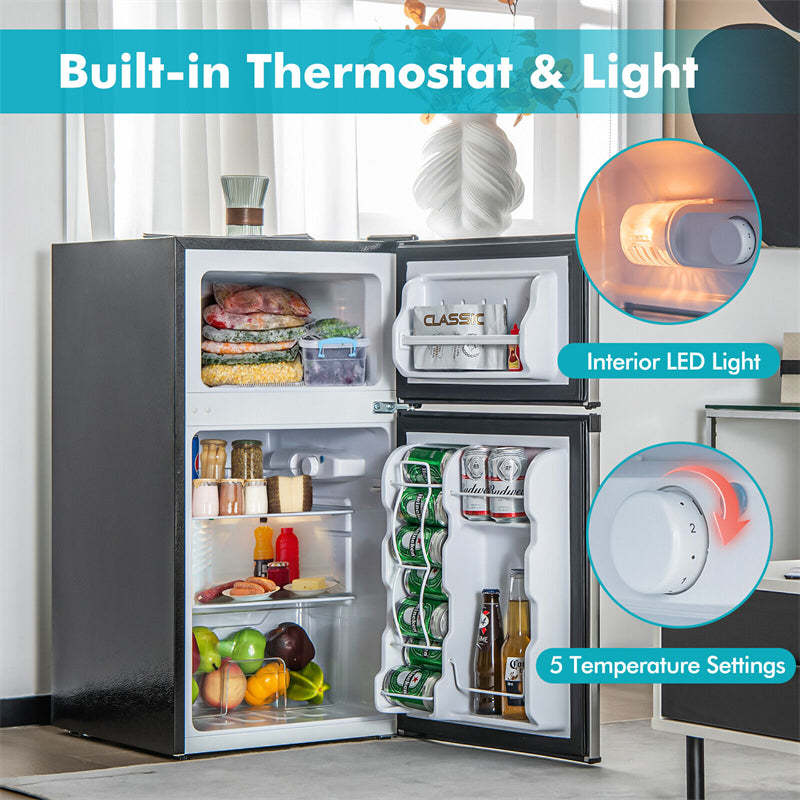Mini Refrigerator 3.2 Cu.Ft. Compact Fridge with Freezer Compartment & Reversible 2 Door for Bedroom Dorm Apartment Office