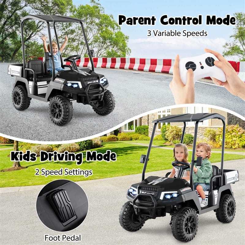 24V Kids Golf Cart, 4WD 2-Seater Electric Ride-On Car with Sun Shade, Storage Trunk, Remote Control & LED Lights for Boys & Girls Ages 3+