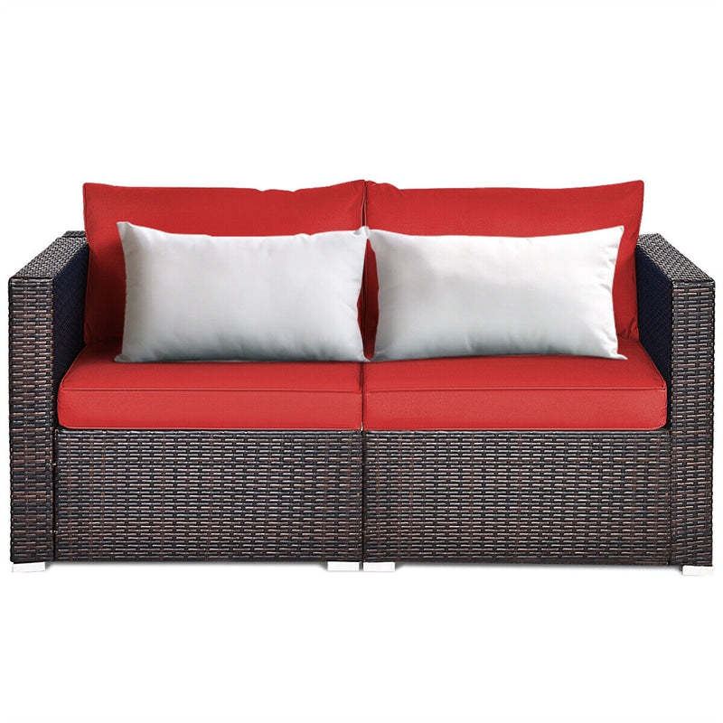 2 PCS Patio Rattan Corner Sofas Wicker Outdoor Loveseat with Cushions for Balcony Poolside Deck