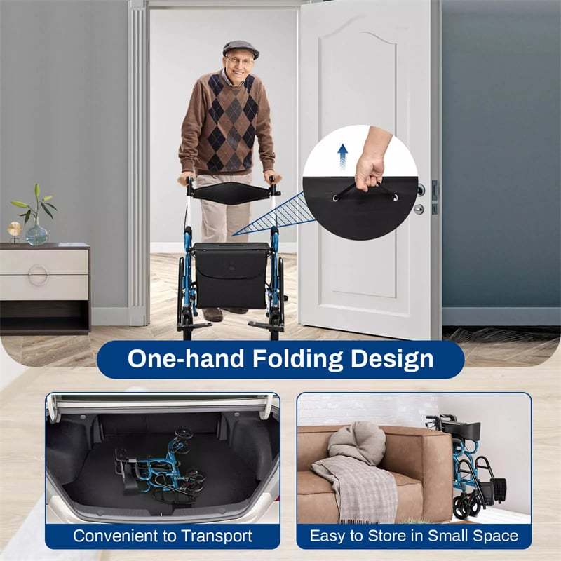 2-in-1 Rollator Walker for Seniors, Folding Medical Walker Transport Chair with Seat, 8" Wheels, 350lbs Capacity, Aluminum Mobility Walking Aid