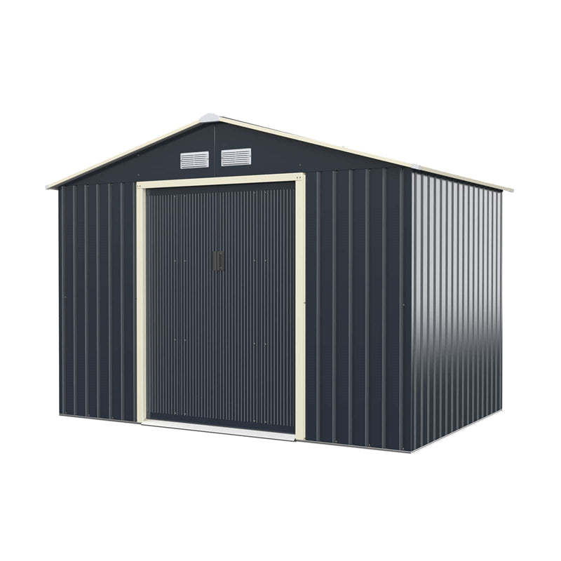 9’ x 6’ Large Outdoor Metal Storage Shed, Galvanized Steel Garden Shed Tool House Backyard Storage Cabinet with 4 Vents & Lockable Double Sliding Door