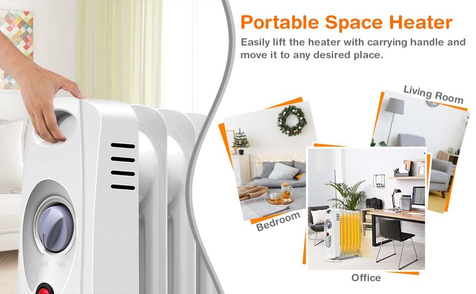 700W Portable Electric Oil Filled Space Radiator Heater for Home Indoor