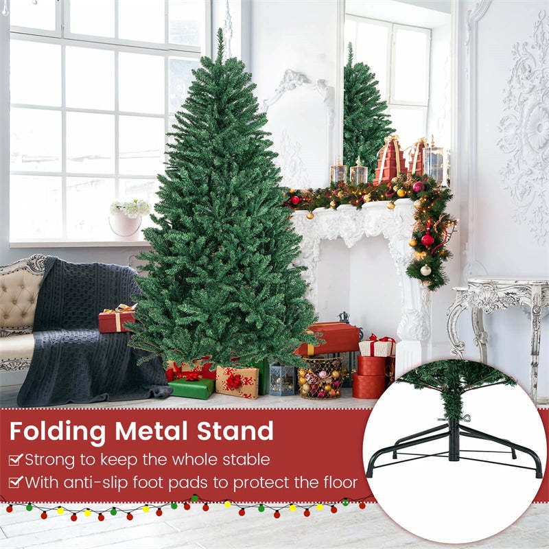 6Ft Hinged Douglas Artificial Christmas Tree 1355 Branch Tips with Foldable Solid Metal Stand