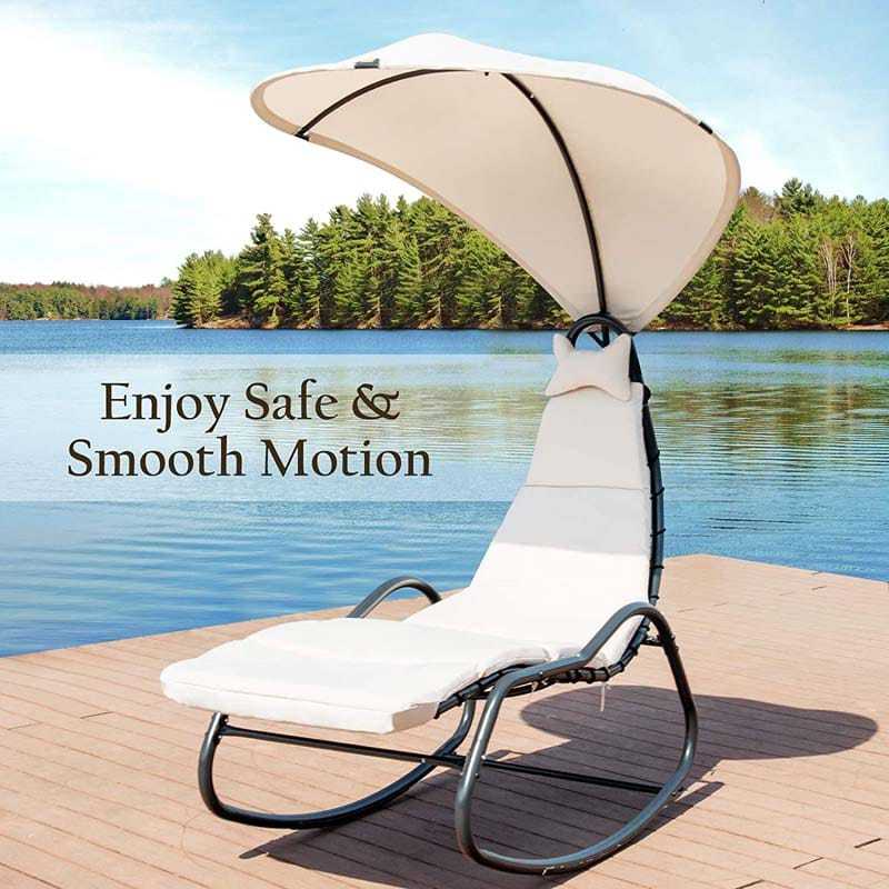 Patio Hanging Chaise Lounge Swing Lounge Chair with Removable Canopy