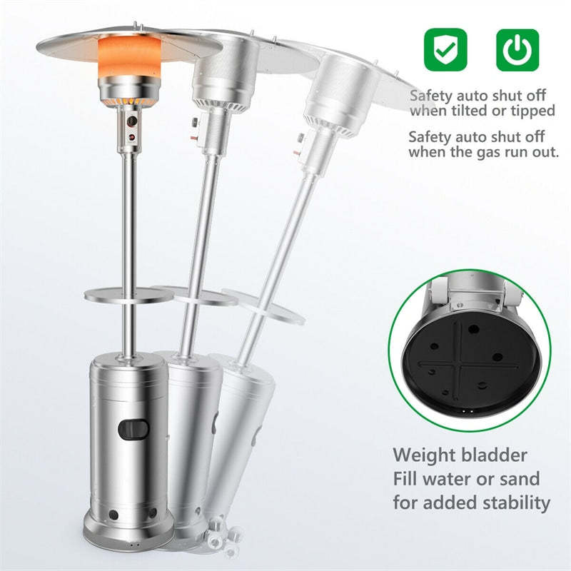 50,000 BTU Propane Patio Heater with Auto Shut-Off & Tip Protection, Commercial Outdoor Heater w/ Wheels & Drink Shelf for Backyard, Restaurant
