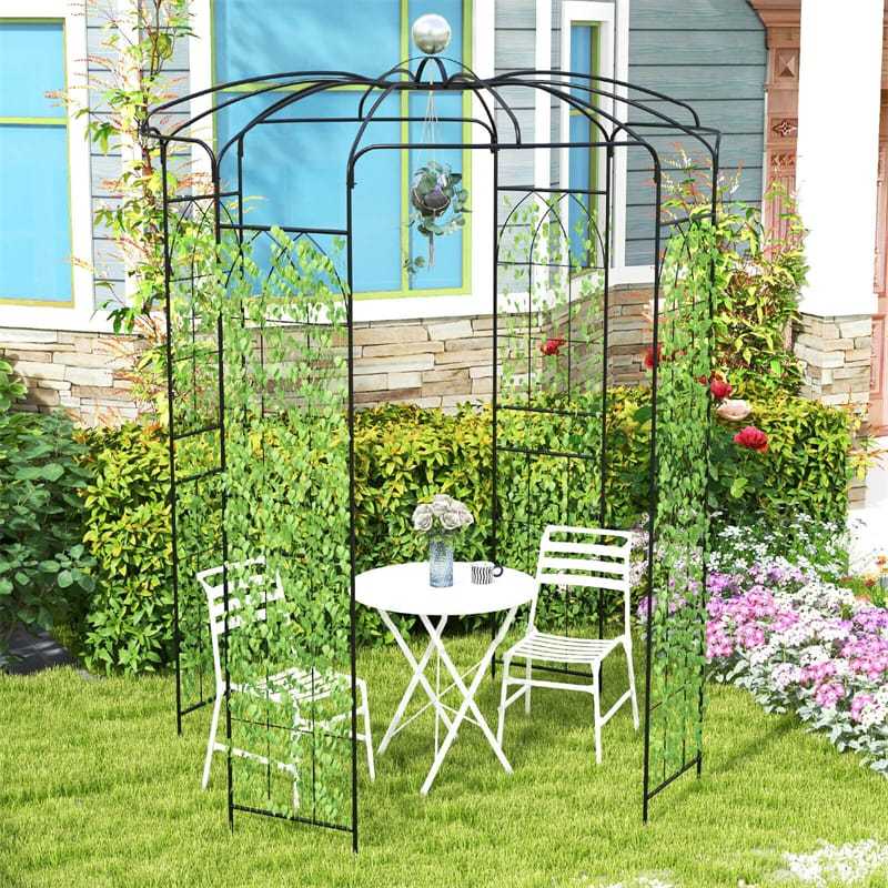 Birdcage Shape Garden Arch 9.4' x 6.8' Wrought Iron Arbor Trellis for Climbing Plants, French Style Pergola Pavilion for Wedding Party Outdoor Decor