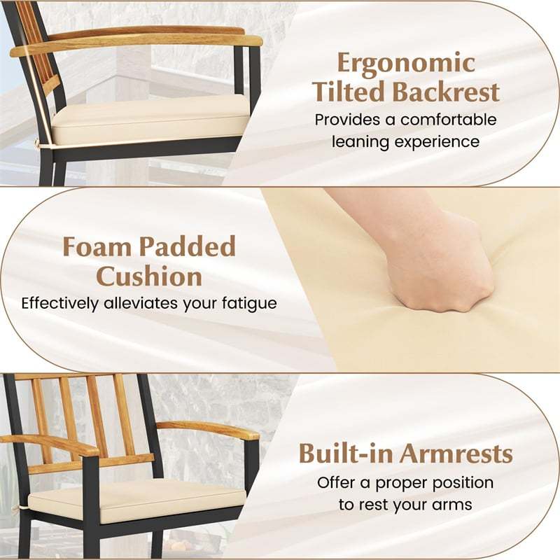 Patio Dining Chairs Metal Outdoor Chairs with Removable Padded Cushions, Acacia Wood Backrests & Armrests, 400LBS Capacity Bistro Chairs