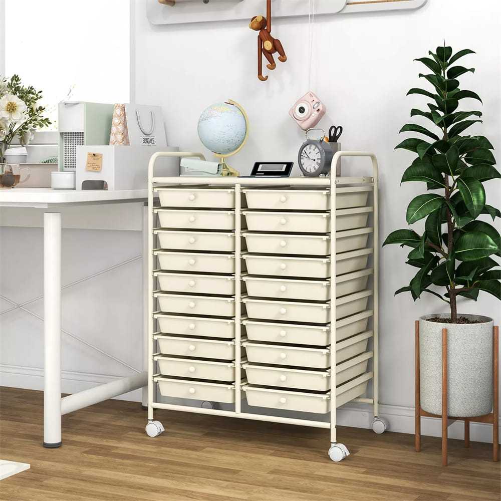 Storage Drawer Cart, 20-Drawer Rolling Cart Organizer with Lockable Wheels, Mobile Utility Cart for Office School Art Craft Supplies