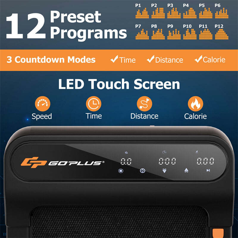 Walking Pad Under Desk Treadmill with LED Touch Screen, Watch-Like Remote Control, 12 Preset Programs, 265lbs Capacity for Home & Office
