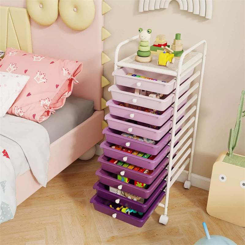 10-Drawer Rolling Storage Cart, Utility Cart with Drawers & Lockable Wheels, Mobile Art Craft Drawer Cart for Home Office, School