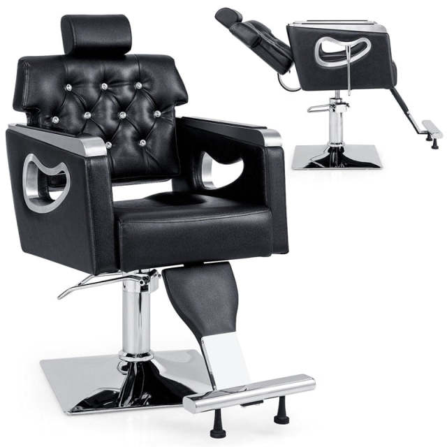 Reclining Salon Chair, Heavy Duty Barber Chair with Hydraulic Pump, Height Adjustable, 360° Swivel & PVC Leather Padded for Home/Salon/Tattoo Studio