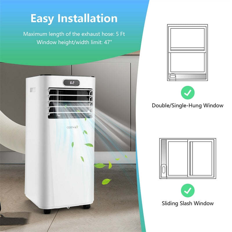 10000 BTU 4-in-1 Portable Air Conditioner with Dehumidifier, Remote, 24H Timer, Window Kit, Cools 350 Sq.Ft for Living Room, Bedroom, Office