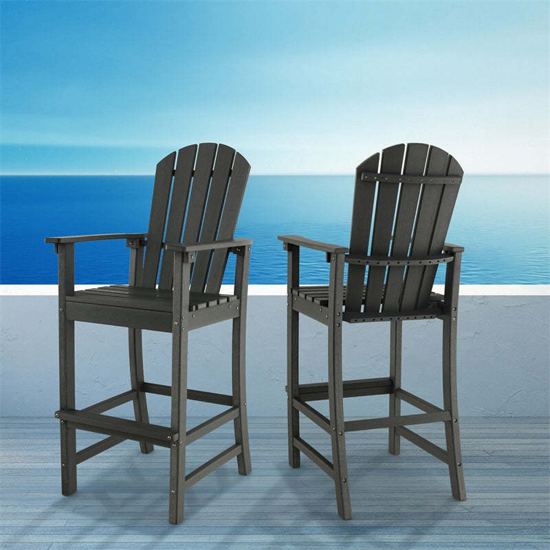 Outdoor HDPE Adirondack Bar Stools Set of 2, 30" Tall Adirondack Chairs with High Backrest & Footrest, 360LBS Capacity for Poolside, Patio