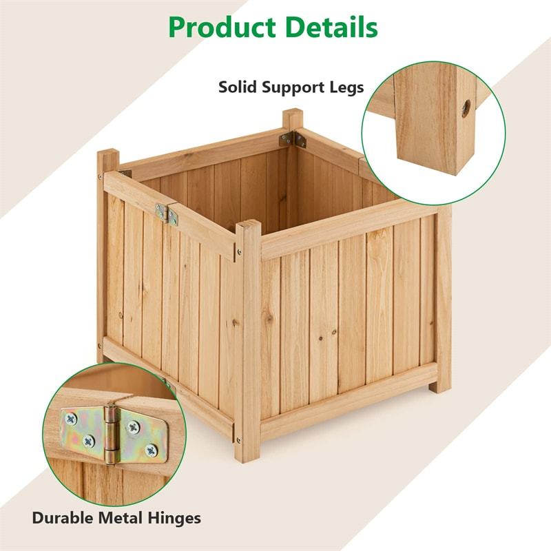 Wooden Raised Garden Bed Outdoor Foldable Square Planter Box with Removable Bottom & Drainage System, Raised Planter Bed for Flowers Fruits Herbs