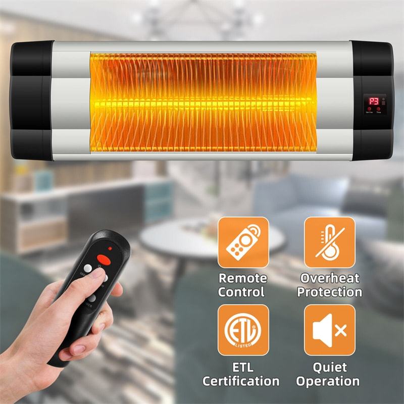 1500W Wall-Mounted Patio Heater Electric Infrared Heater with Remote Control, 3 Adjustable Modes & Overheat Protection