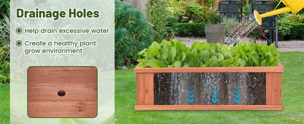 40" Wooden Raised Garden Bed, Outdoor Rectangle Planter Box with Drainage Holes for Flowers, Vegetables & Fruits, Backyard Patio Wood Planter